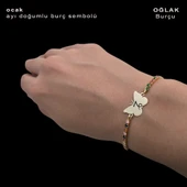 Doğum Ayına Özel 14 Ayar Altın Plakalı Kelebek Motifli Zincirli Renkli Taşlı Hediye Bileklik-340 thumbnail 1