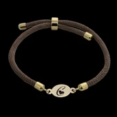 Harfe Özel 14 Ayar Altın Plakalı Oval Figürlü Kahverengi Örgü İpli Hediye Bileklik-341 thumbnail 2