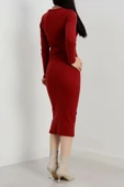BİÇOMİ Fermuar detaylı fitilli şardonlu elbise bordo a3178 thumbnail 2