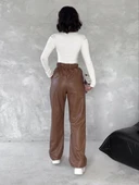 BİÇOMİ Kendinden ince kemerli deri pantolon kahve t1178 thumbnail 4