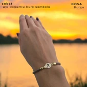 Burca Özel Oval Figürlü Kahverengi Örgü İpli 14 Ayar Altın Plakalı Hediye Bileklik-341 thumbnail 1