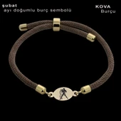 Burca Özel Oval Figürlü Kahverengi Örgü İpli 14 Ayar Altın Plakalı Hediye Bileklik-341 thumbnail 2