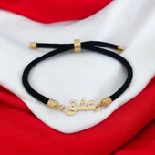 Osmanlı Hat Sanatıyla Yazılı Aşk Temalı 14 Ayar Altın Plakalı Siyah İpek Örgülü Hediye Bileklik-344 thumbnail 2