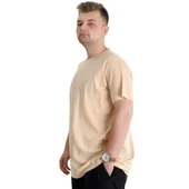 Büyük Beden Erkek Tshirt Bisiklet Yaka Basic 20031 Bej thumbnail 3