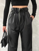 Kendinden ince kemerli deri pantolon siyah t1178 - 2