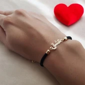 Osmanlı Hat Sanatıyla Yazılı Aşk Temalı 14 Ayar Altın Plakalı Siyah İpek Örgülü Hediye Bileklik-344 thumbnail 1