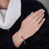 Sembole Özel Zincirli Siyah Taş Desenli 14 Ayar Altın Plakalı Kelebek Motifli Hediye Bileklik-343 thumbnail 2