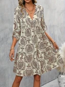 Kadın Uzun Kollu V Yakalı Fırfırlı Mini Süprem Elbise thumbnail 2