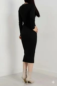 Fermuar detaylı fitilli şardonlu elbise siyah a3178 - 3