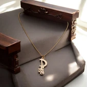 Bayanlar İçin Kişiye Özel İsim Kesimli Zincirli 14 Ayar Altın Plakalı Hediyelik Kolye-345 thumbnail 5