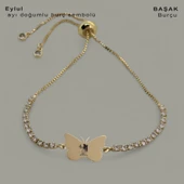 Burca Özel Kelebek Figürlü Zincirli Beyaz Taş Desenli 14 Ayar Altın Plakalı Hediye Bileklik-342 thumbnail 1