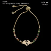 Doğum Ayına Özel 14 Ayar Altın Plakalı Kalp Figürlü Zincirli Renkli Taş Desenli Hediye Bileklik-348 thumbnail 1