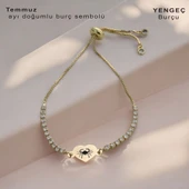 Burca Özel Kalp Figürlü Zincirli Beyaz Taş Desenli 14 Ayar Altın Plakalı Hediye Bileklik-350 thumbnail 1