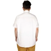 Büyük Beden Keten Likralı Gömlek Cepli 20389 Beyaz thumbnail 4