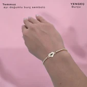 Burca Özel Kalp Figürlü Zincirli Beyaz Taş Desenli 14 Ayar Altın Plakalı Hediye Bileklik-350 thumbnail 2