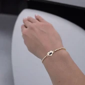 Sembole Özel Zincirli Beyaz Taş Desenli 14 Ayar Altın Plakalı Kalp Figürlü Hediye Bileklik-350 thumbnail 2