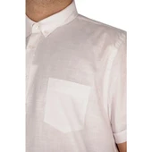 Büyük Beden Keten Likralı Gömlek Cepli 20389 Beyaz thumbnail 2