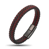 Kırmızı Siyah Deri Örgü Çelik Bileklik 31833B4D2 thumbnail 1