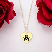 Sembole Özel Sevgililer Günü İçin 14 Ayar Altın Plakalı Kalp Motifli Hediyelik Kolye-352 thumbnail 2