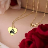Sembole Özel Sevgililer Günü İçin 14 Ayar Altın Plakalı Kalp Motifli Hediyelik Kolye-352 thumbnail 1