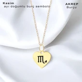 Doğum Ayına Özel 14 Ayar Altın Plakalı Kalp Motifli Sevgililer Günü İçin Hediyelik Kolye-352 thumbnail 2