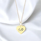 Harfe Özel 14 Ayar Altın Plakalı Kalp Motifli Sevgililer Günü İçin Hediyelik Kolye-352 thumbnail 2