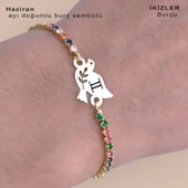 Doğum Ayına Özel 14 Ayar Altın Plakalı Kuş Motifli Zincirli Renkli Taş Desenli Hediye Bileklik-353 thumbnail 2