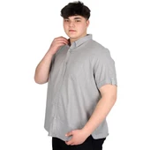 Büyük Beden Keten Likralı Gömlek Cepli 20389 Gri thumbnail 2