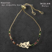 Doğum Ayına Özel 14 Ayar Altın Plakalı Kuş Motifli Zincirli Renkli Taş Desenli Hediye Bileklik-353 thumbnail 1
