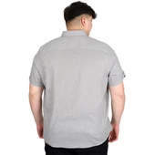 Büyük Beden Keten Likralı Gömlek Cepli 20389 Gri thumbnail 4