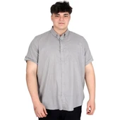 Büyük Beden Keten Likralı Gömlek Cepli 20389 Gri thumbnail 1