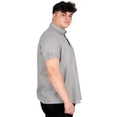 Büyük Beden Keten Likralı Gömlek Cepli 20389 Gri thumbnail 3