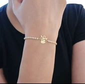 Harfe Özel 14 Ayar Altın Plakalı Mevlana Figürlü Zincirli Beyaz Taş Desenli Hediye Bileklik-357 thumbnail 5