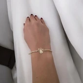 İsme Özel Mevlana Figürlü Zincirli Beyaz Taş Desenli 14 Ayar Altın Plakalı Hediye Bileklik-357 thumbnail 2