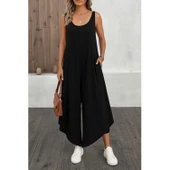 Lucky Life Kadın Askılı Yuvarlak Yaka Cepli Salaş Uzun Viskon Tulum - 3