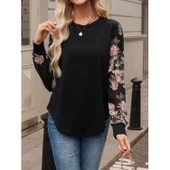 Lucky Life Kadın Uzun Kollu Bisiklet Yakalı Kolun çiçek Desenli Viskon Iki Iplik Bluz - 5