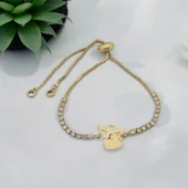 Harfe Özel 14 Ayar Altın Plakalı Mevlana Figürlü Zincirli Beyaz Taş Desenli Hediye Bileklik-357 thumbnail 1