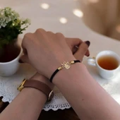 İsme Özel Mevlana Motifli Siyah İpek Örgülü 14 Ayar Altın Plakalı Hediye Bileklik-359 thumbnail 2