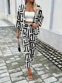 Lucky Life Kadın Uzun Kollu önü Açık Desenli Iki Iplik Ceket Ve Pantolon Ikili Takım thumbnail 1