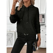 Lucky Life Kadın Uzun Kollu Kapşonlu Bağcıklı şardonlu Kaşkorse Bluz - 2