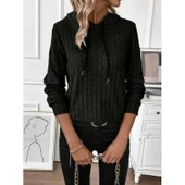 Lucky Life Kadın Uzun Kollu Kapşonlu Bağcıklı şardonlu Kaşkorse Bluz - 1