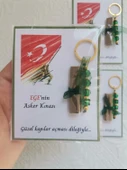64 Adet Kişiye Özel Asker Kına Hatırası Dağıtmalık Hediyelik Yeşil Anahtarlık ve Paketlenmiş Kına thumbnail 7