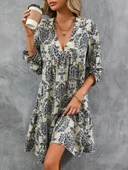 Lucky Life Kadın Uzun Kollu V Yakalı Fırfırlı Mini Süprem Elbise thumbnail 5