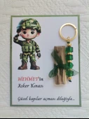 64 Adet Kişiye Özel Asker Kına Hatırası Dağıtmalık Hediyelik Yeşil Anahtarlık ve Paketlenmiş Kına thumbnail 1