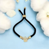 Harfe Özel 14 Ayar Altın Plakalı Mevlana Motifli Siyah İpek Örgülü Hediye Bileklik-359 thumbnail 1