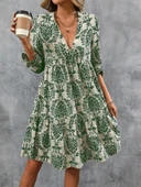 Lucky Life Kadın Uzun Kollu V Yakalı Fırfırlı Mini Süprem Elbise thumbnail 1