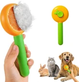Otomatik Temizlenen Metal Dişli Kedi ve Köpek Fırçası Portakal 18 cm - 1