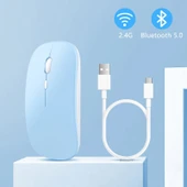 Samsung Tablet Şarj Edilebilir Sessiz Mouse Bluetooth + 2.4Hz Wifi Kablosuz Mouse Fare  Mavi - 3