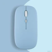 Samsung Tablet Şarj Edilebilir Sessiz Mouse Bluetooth + 2.4Hz Wifi Kablosuz Mouse Fare  Mavi - 1