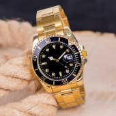 Sarı Renk Takvimli Sarı Çelik Kordonlu Siyah Kadranlı Erkek Kol Saat ST-303990 thumbnail 1